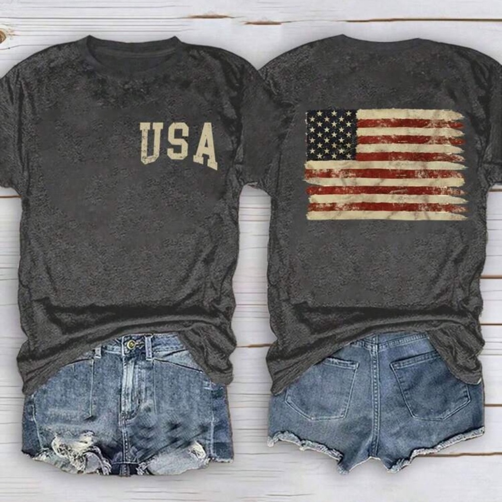New XL USA Flag & Slogan Printed Women's Short Sleeve T-Shirt